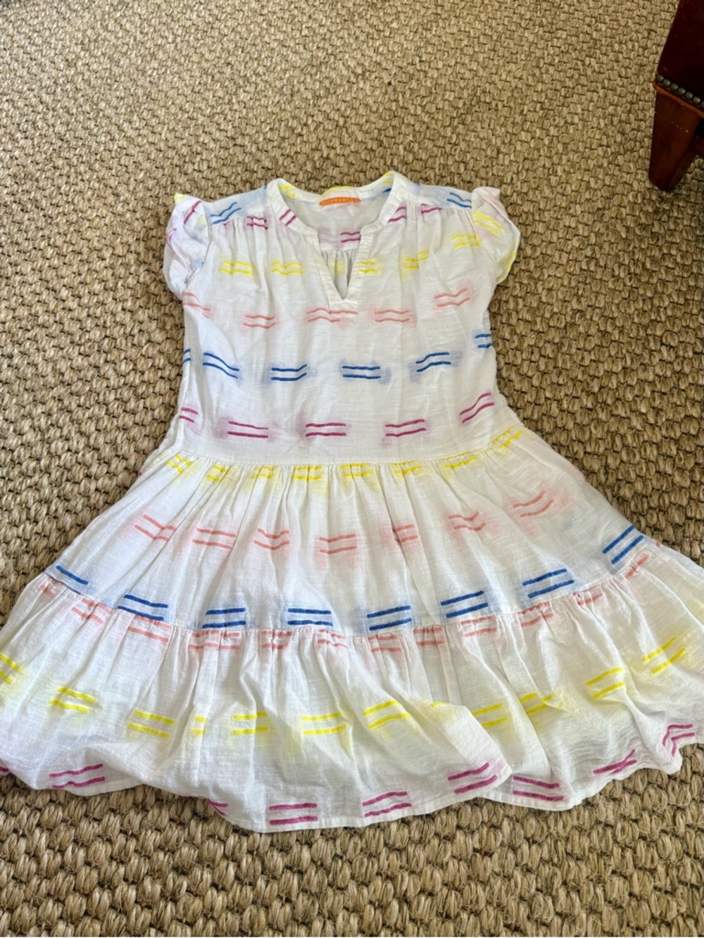 Oliphant White Summer Dress with Multi-Color Stripes